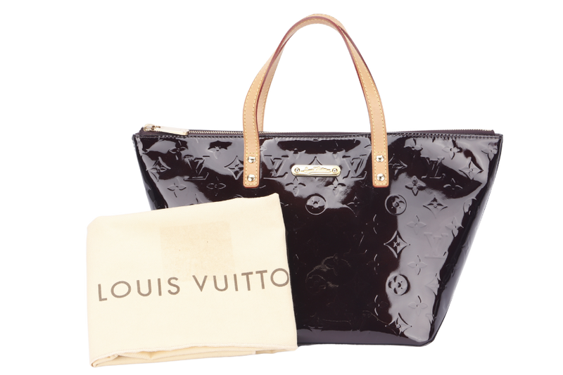 LOUIS VUITTON BELLEVUE TOTE BAG (FL0110), PM SIZE, AMARANTE MONOGRAM VERNIS, WITH DUST COVER
