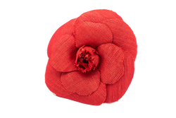 Chanel Camellia Brooch Red Color in Fabric, with Box