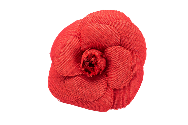 Chanel Camellia Brooch Red Color in Fabric, with Box
