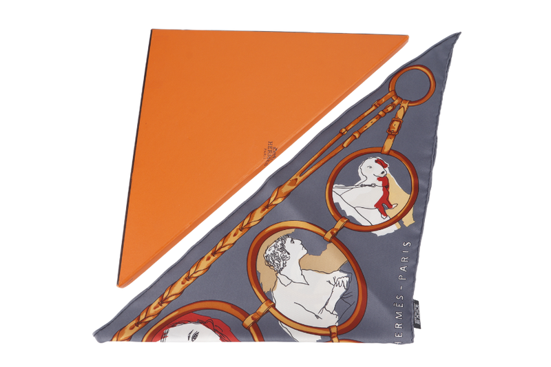 HERMES TRIANGLE GREY SHADES SILK SCARF WITH BOX