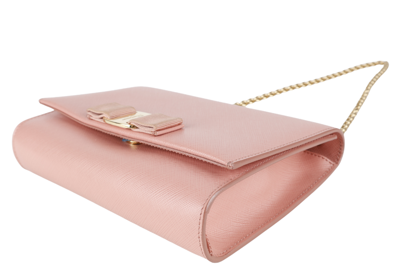 SALVATORE FERRAGAMO VARA CHAIN SHOULDER BAG PINK LEATHER GOLD HARDWARE NO DUST COVER