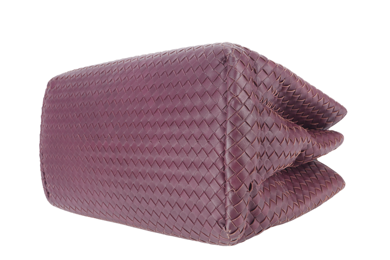 BOTTEGA VENETA ROMA TOTE BAG LARGE PLUM PURPLE INTRECCIATO LEATHER GOLD HARDWARE WITH DUST COVER