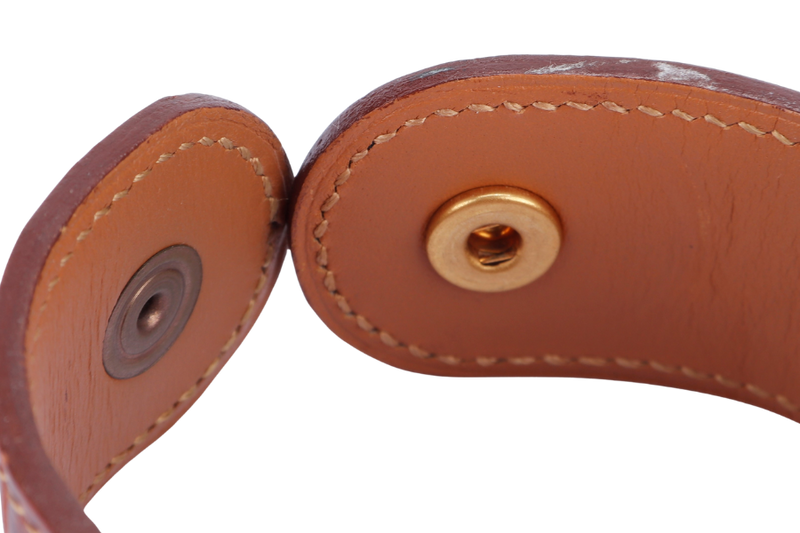 (Exotic) Hermes Brown Porosus Croc Bracelet with Gold Medor Stud, no Dust Cover & Box