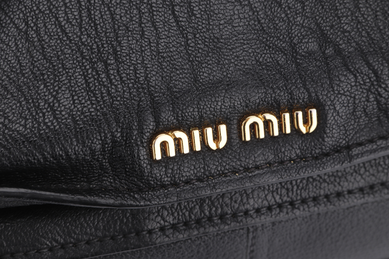 MIU MIU TOP HANDLE SHOULDER BAG BLACK LEATHER GOLD HARDWARE