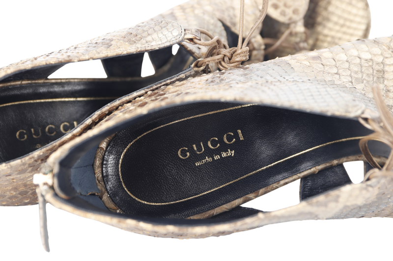 GUCCI OPEN TOE ANKLE BOOTS METALIC BROWN PHYTON 283460 SIZE 40.5