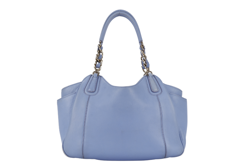 SALVATORE FERRAGAMO MELINDA TOTE BAG SMALL LIGHT BLUE LEATHER GOLD HARDWARE WITH DUST COVER