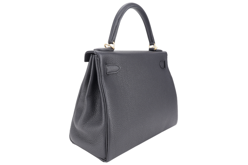 HERMES KELLY 28 BLACK TOGO BRUSHED GOLD HARDWARE STAMP K (YEAR 2025) WITH STRAPS, KEYS & LOCK, DUST COVER AND BOX