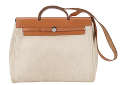 HERMES HERBAG SHOULDER BAG IN BEIGE CANVAS AND BROWN LEATHER STAMP D SQUARE (YEAR 2000) SILVER HARDWARE WITH DUST COVER