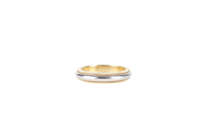 TIFANNY & CO MILGRAIN BAND RING PLATINUM & 18K YELLOW GOLD SIZE 9 WITH BOX