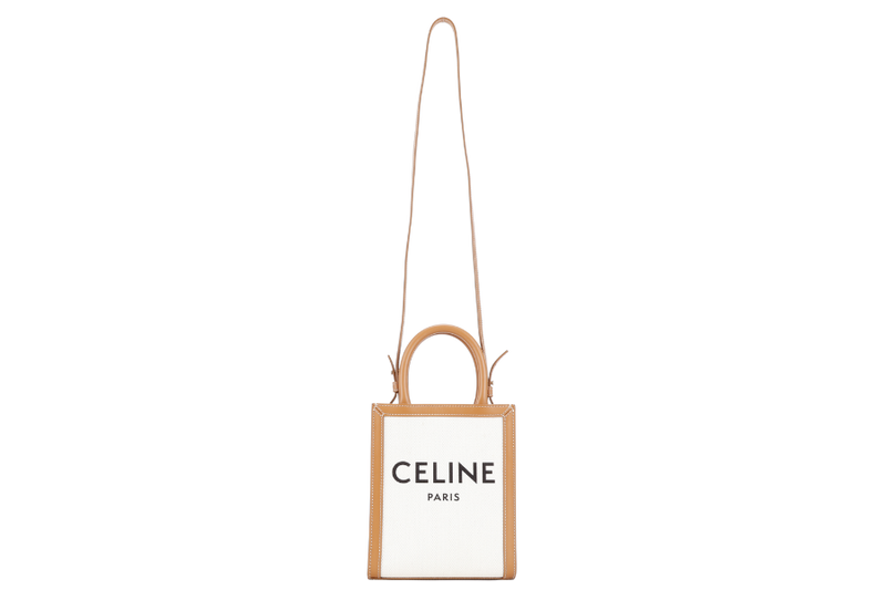 CELINE CABAS VERTICAL TOTE NATURAL TAN COLOR GOLD HARDWARE WITH STRAPS AND DUST COVER