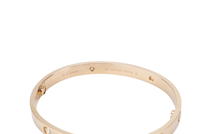CARTIER DIAMOND LOVE BRACELET ROSE GOLD WITH 4 DIAMONDS (SIZE 18) WITH BOX AND BOOKLET