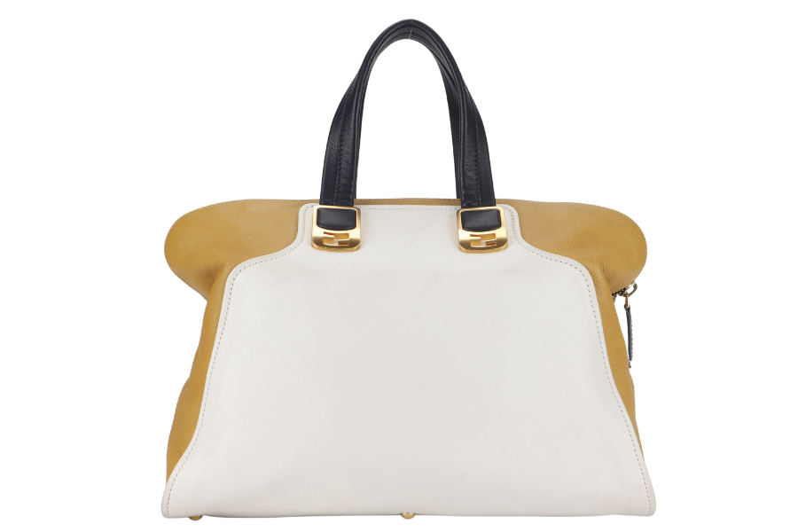 fendi chameleon large tote bag 8bl110 hqm yellow white gold hardware with dust cover and strap