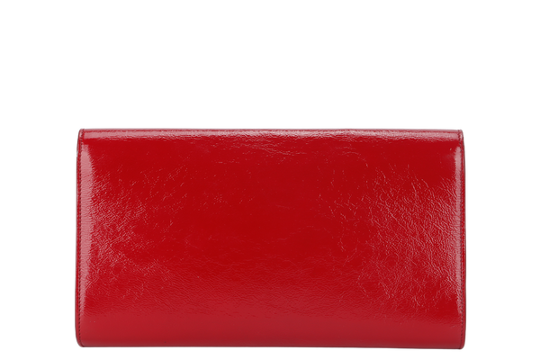 YVES SAINT LAURENT (YSL) BELLE DE JOUR CLUTCH (203855 467891) RED PATENT LEATHER & GOLD HARDWARE WITH DUST COVER