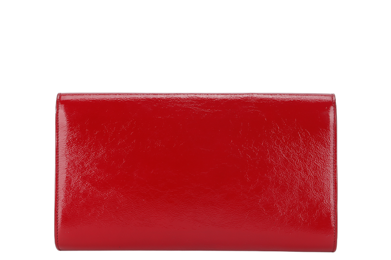 YVES SAINT LAURENT (YSL) BELLE DE JOUR CLUTCH (203855 467891) RED PATENT LEATHER & GOLD HARDWARE WITH DUST COVER