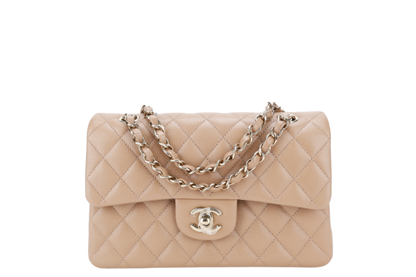 CHANEL CLASSIC FLAP SMALL DARK BEIGE CAVIAR LEATHER GOLD HARDWARE (U2CXxxxx) WITH DUST COVER AND BOX