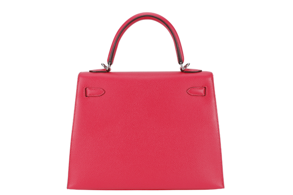 HERMES KELLY 25 SELLIER ROSE EXTREME EPSOM SILVER HARDWARE STAMP D (2020) WITH DUST COVER, LOCK & KEYS, STRAPS AND RAINCOAT