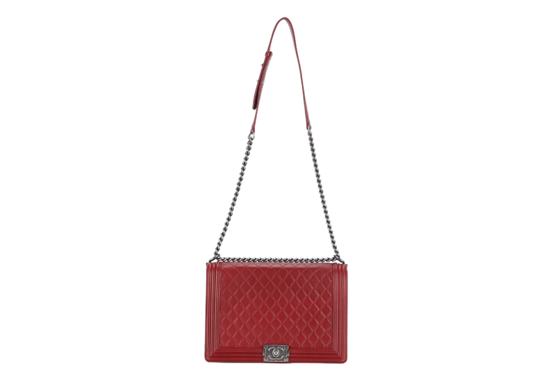 CHANEL LEBOY LARGE RED LAMBSKIN LEATHER RUTHENIUM HARDWARE (1837xxxx) WITH CARD AND DUST COVER