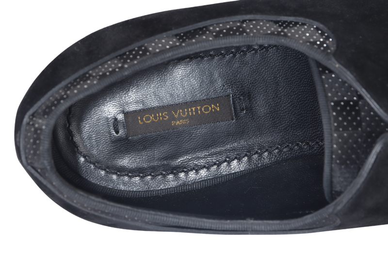 LOUIS VUITTON MENS SHOES BLACK DAMIER GRAPHITE METAL AND SUEDE LACE SIZE 8.5