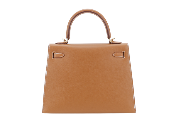 HERMES KELLY SELLIER 25 STAMP K (YEAR 2025) GOLD COLOR EPSOM LEATHER GOLD HARDWARE WITH STRAPS, LOCK&KEYS,DUST COVER AND BOX