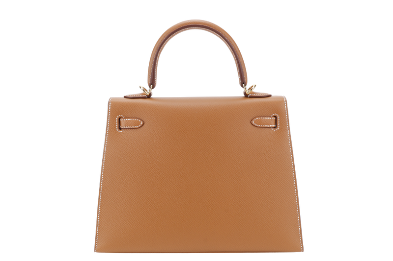 HERMES KELLY SELLIER 25 STAMP K (YEAR 2025) GOLD COLOR EPSOM LEATHER GOLD HARDWARE WITH STRAPS, LOCK&KEYS,DUST COVER AND BOX