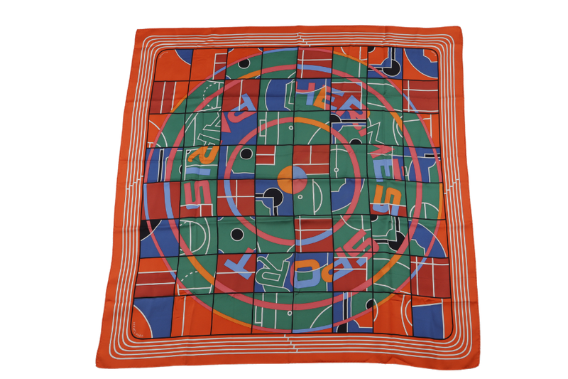 HERMES SPORTS ORANGE SILK SCARF 86 X 86 WITH BOX