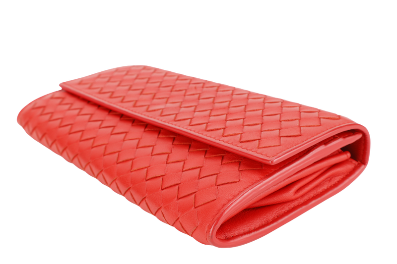 BOTTEGA VENETA CONTINENTAL FLAP WALLET RED INTRECCIATO LEATHER WITH DUST COVER AND BOX