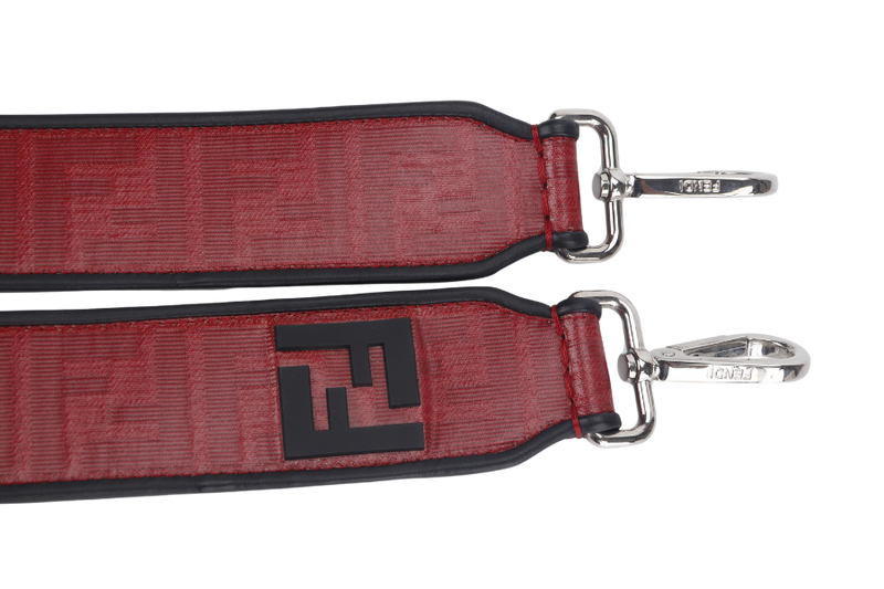 FENDI SHOULDER BAG STRAP LEATHER RED SILVER HARDWARE WITH DUST COVER