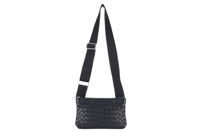 BOTTEGA VENETA INTRECCIATO DUO SHOULDER BAG (P02577397S) BLACK CALF LEATHER SILVER HARDWARE WITH DUST COVER