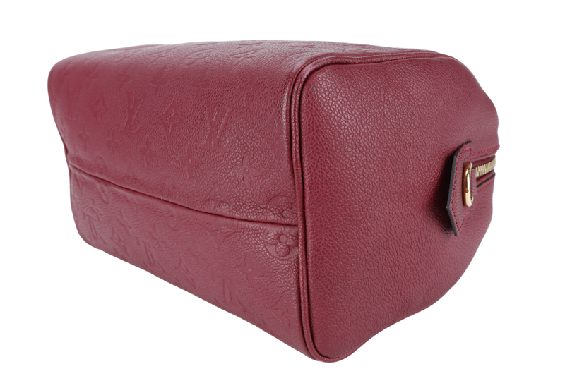 LOUIS VUITTON M44145 SPEEDY BANDOULIERE 25 MONOGRAM BURGUNDY EMPREINTE LEATHER GOLD HARDWARE WITH LEATHER STRAPS, KEY&PADLOCK AND DUST COVER