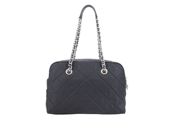 PRADA BAULETTO TESSUTO BLACK NYLON CHAIN SILVER HARDWARE WITH LOCK & KEYS AND DUST COVER