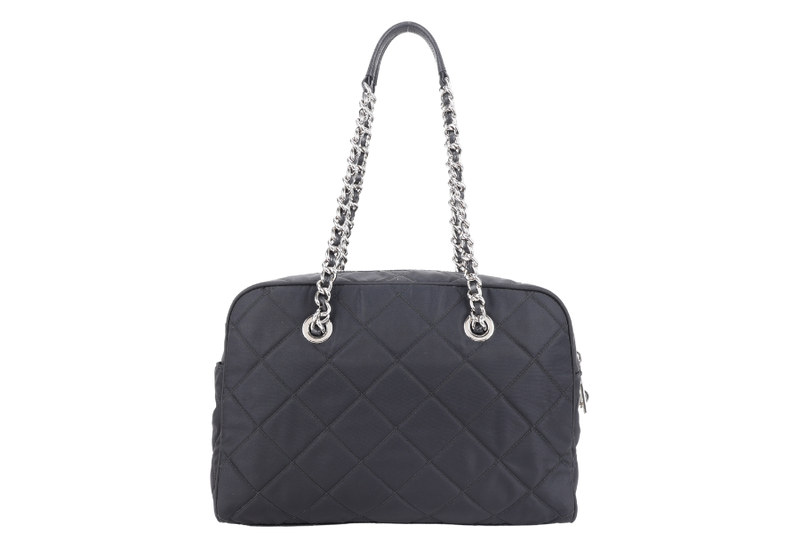 PRADA BAULETTO TESSUTO BLACK NYLON CHAIN SILVER HARDWARE WITH LOCK & KEYS AND DUST COVER