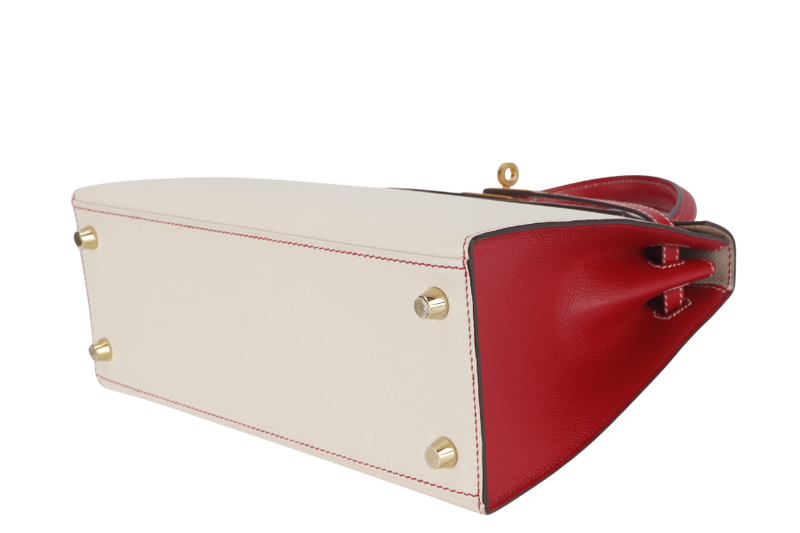 HERMES KELLY 25 HSS SELLIER STAMP D (YEAR 2022) EPSOM CRAIE ROUGE CASAQUE BRUSHED GOLD HARDWARE WITH LOCK&KEYS, RAINCOAT AND DUST COVER