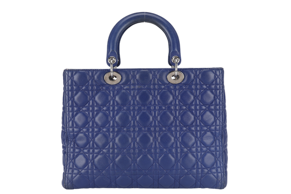 CHRISTIAN DIOR LADY DIOR (13-BO-1113) LARGE BLUE LAMBSKIN SILVER HARDWARE WITH LONG STRAPS NO DUST COVER