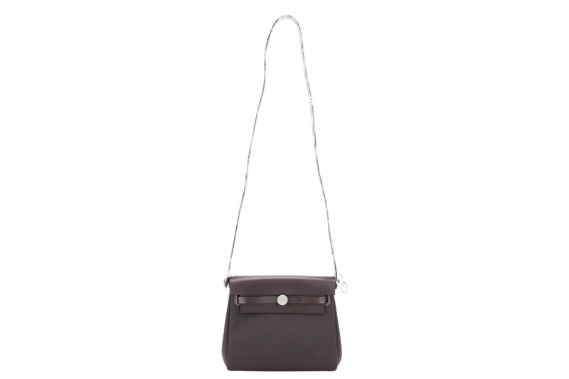 HERMES MINI HERBAG STAMP W (YEAR 2024) EBENE TOILE SILVER HARDWARE WITH DUST COVER