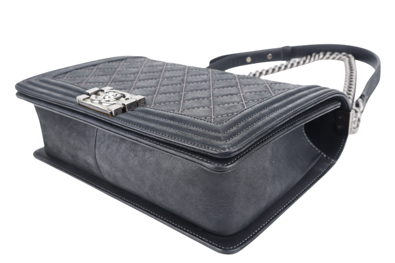 CHANEL LE BOY (2111xxxx) NEW MEDIUM BLACK LAMBSKIN RUTHENIUM HARDWARE WITH CARD AND DUST COVER
