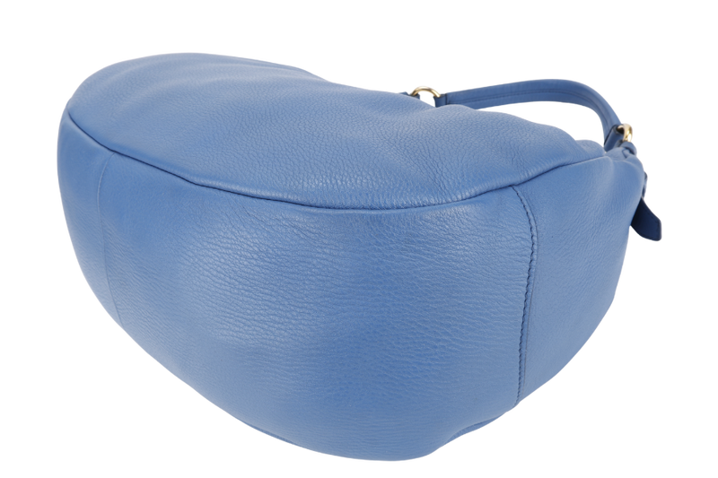 PRADA ZIP TOP HOBO VITELLO DAINO BAG LARGE BLUE LEATHER GOLD HARDWARE NO DUST COVER