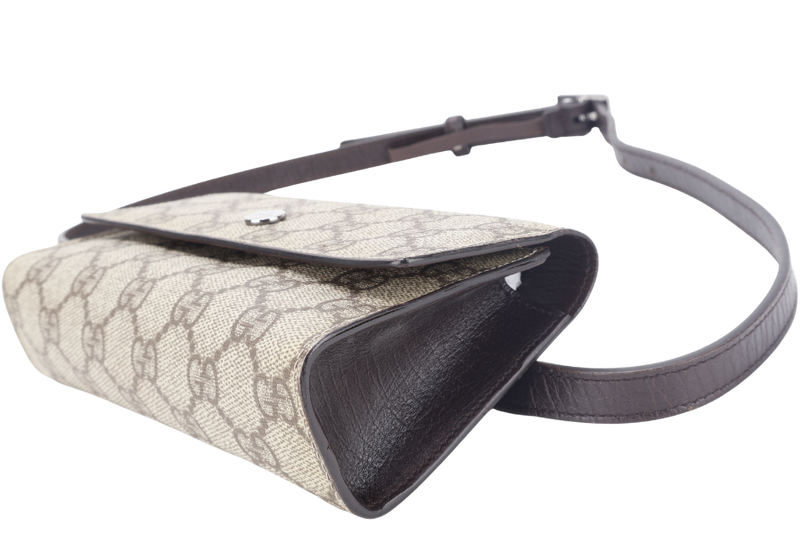 GUCCI GG CANVAS PVC LEATHER WAIST BAG SILVER HARDWARE WITH LEATHER STRAPS