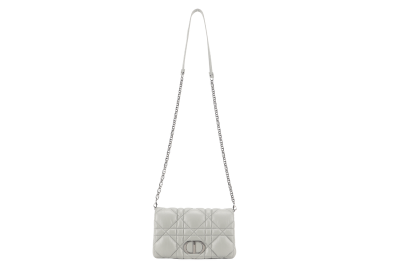 CHRISTIAN DIOR GREY LEATHER WOC 05-RU-0292 RUTHENIUM CHAIN WITH DUST COVER
