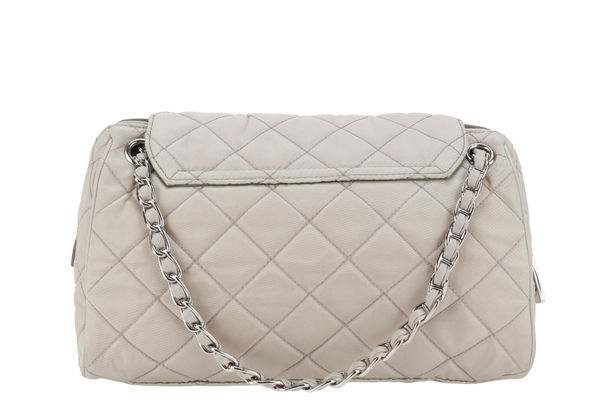 PRADA BR4965 TESSUTO IMPUNTU CHAIN BAG BEIGE NYLON SILVER HARDWARE WITH CARD AND DUST COVER