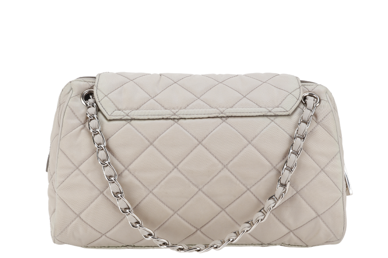 PRADA BR4965 TESSUTO IMPUNTU CHAIN BAG BEIGE NYLON SILVER HARDWARE WITH CARD AND DUST COVER