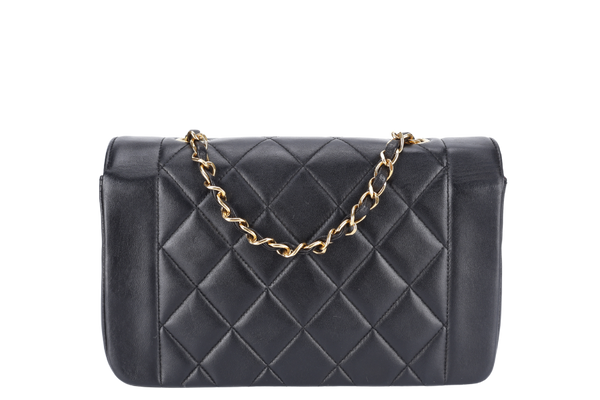 CHANEL DIANA MATELASSE SMALL(283xxx) BLACK LAMBSKIN LEATHER GOLD HARDWARE WITH DUST COVER