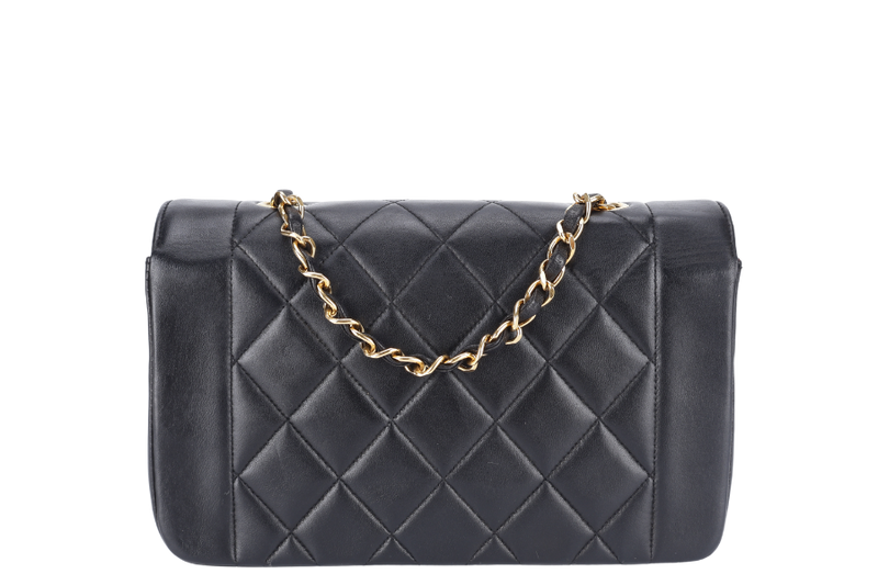 CHANEL DIANA MATELASSE SMALL(283xxx) BLACK LAMBSKIN LEATHER GOLD HARDWARE WITH DUST COVER