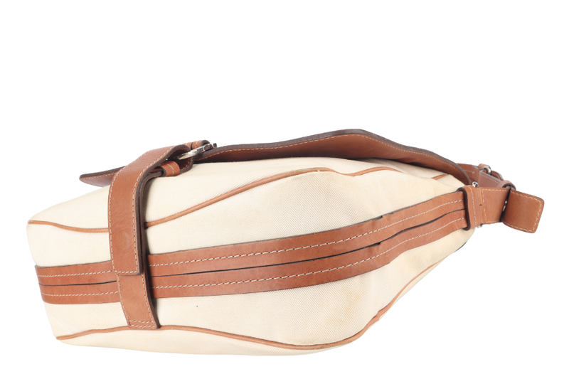 SALVATORE FERRAGAMO MESSENGER BAG SPRING 2012 MENSWEAR BROWN LEATHER WITH CANVAS SILVER HARDWARE NO DUST COVER