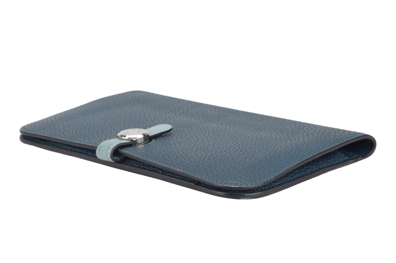 HERMES DONGON DUO WALLET (STAMP X) YEAR 2016 BLUE TOGO LEATHER PALLADIUM HARDWARE NO DUST COVER & BOX