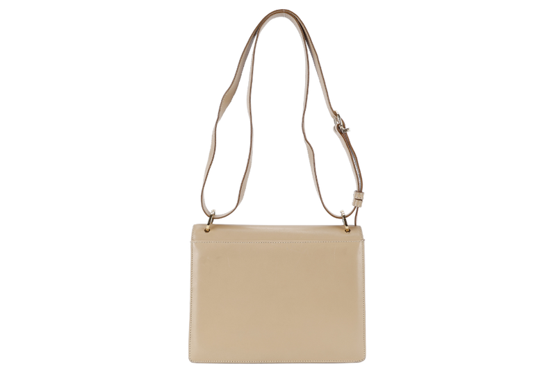 SALVATORE FERRAGAMO GANCINI SHOULDER BAG BEIGE LEATHER GOLD HARDWARE WITH DUST COVER