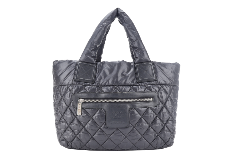 CHANEL COCO COCOON TOTE BAG LARGE BLACK NYLON SILVER HARDEWARE (1470xxxx) WITH CARD