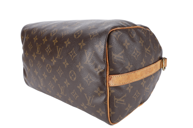 LOUIS VUITTON SPEEDY BANDOULIERE 30 MONOGRAM CANVAS LEATHER GOLD HARDWARE WITH STRAPS, LOCK, DUST COVER AND BOX