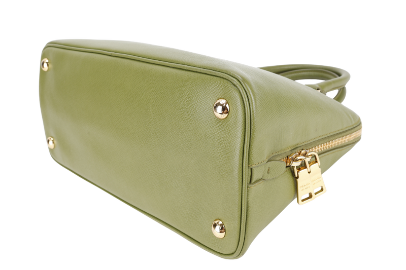 PRADA LIME GREEN SAFFIANO LUX LEATHER (BL0837) PROMENADE SATCHEL GOLD HARDWARE WITH STRAPS ,CARD AND DUST COVER