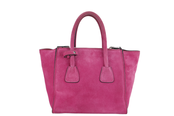 PRADA 2WAYS BAG (BN2625) MEDIUM PINK SUEDE SILVER HARDWARE WITH DUST COVER AND STRAP