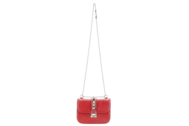 VALENTINO GARAVANI GLAM LOCK ROCKSTUD RED LEATHER GOLD HARDWARE WITH DUST COVER